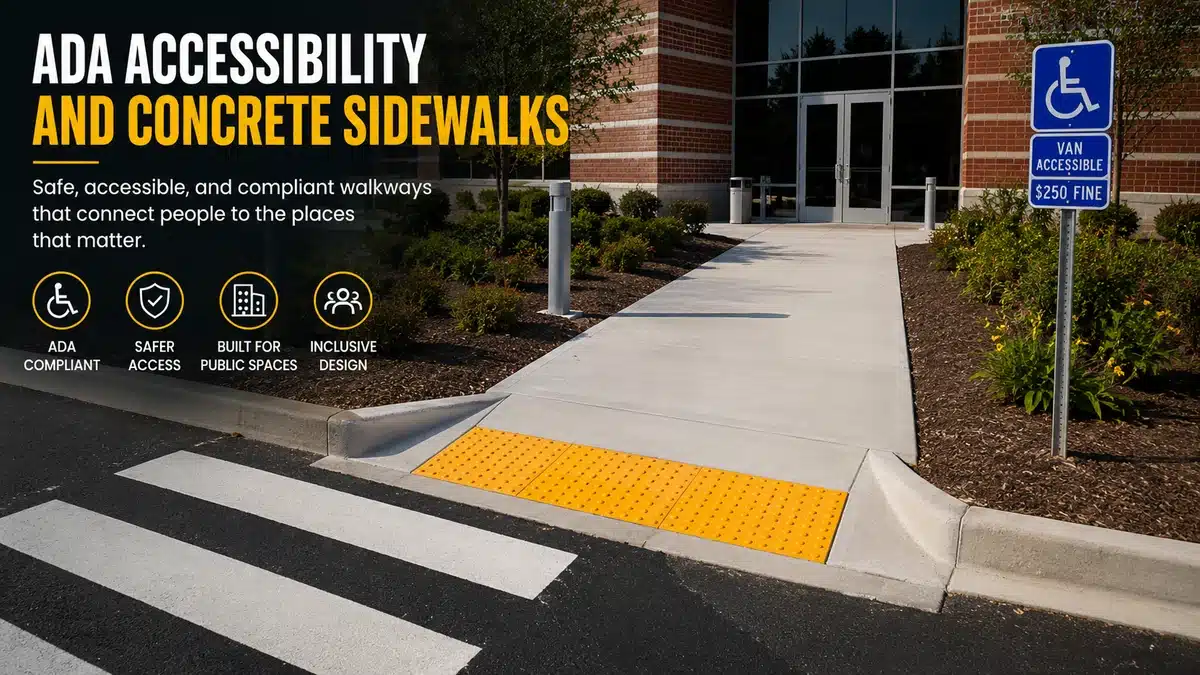 ADA accessible concrete sidewalk and curb ramp for a commercial property