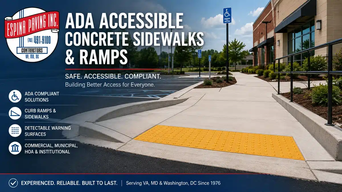 ADA accessible concrete sidewalk and curb ramp construction by Espina Paving