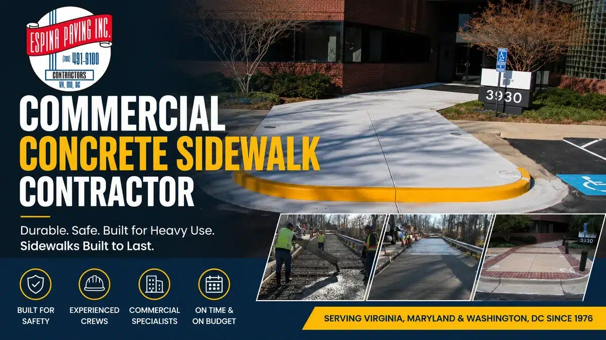 Commercial concrete sidewalk contractor serving Virginia, Maryland and Washington DC - Espina Paving